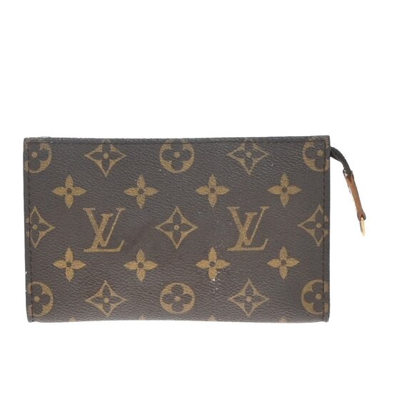 LOUIS VUITTON Logo BUCKET PM Pouch Bag Monogram Leather Brown France - Picture 1 of 13